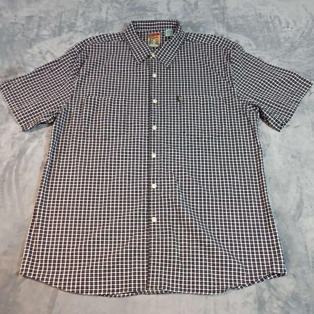 Pineapple Connection Mens Large Black White Check Short Sleeve Button Down Shirt